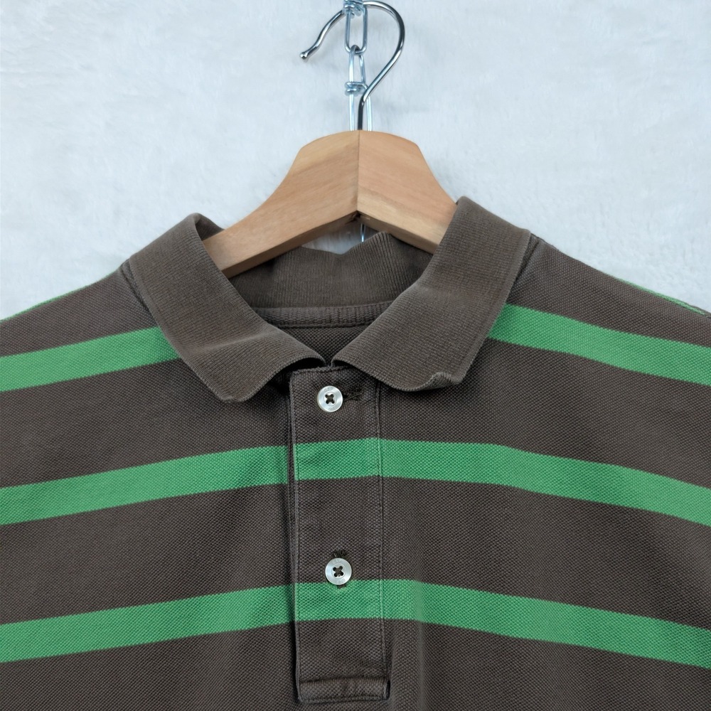 VTG Gap Polo Shirt Men's L Brown Green Stripe Pique Cotton Preppy Streetwear 90s - Picture 6 of 7